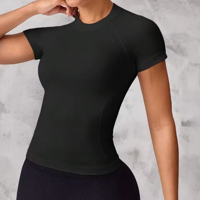 Top esportivo feminino de manga curta